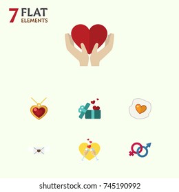 Flat Icon Love Set Of Letter, Scrambled, Gift And Other Vector Objects. Also Includes Ribbon, Pendant, Sexuality Elements.