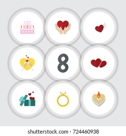 Flat Icon Love Set Of Wings, Soul, Gift And Other Vector Objects. Also Includes Cake, Wedding, Feeling Elements.