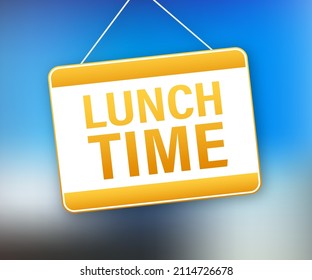 Icono plano con la señal de la puerta del almuerzo sobre fondo blanco para el diseño de la cubierta. Fondo de cocina. Icono del vector. Logo del vector.