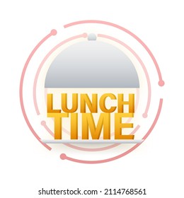 Flat icon with lunch time on white background for cover design. Cooking background. Vector icon. Vector logo.