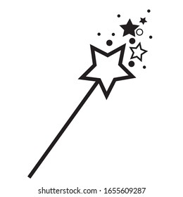 Flat icon of a magic wand with stars. Black magician's Wand on an isolated white background.