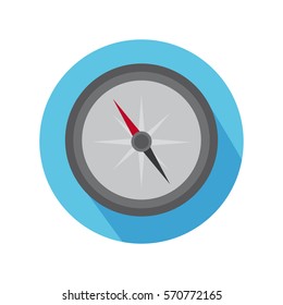 Flat Icon Of Magnetic Compass With Long Shadow For Travel And Hiking