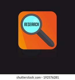 Flat Icon With Magnifying Glass With Research Label