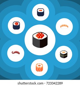 Flat Icon Maki Set Of Eating, Japanese Food, Maki And Other Vector Objects. Also Includes Rolls, Maki, Food Elements.