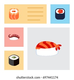 Flat Icon Maki Set Of Gourmet, Eating, Sashimi And Other Vector Objects. Also Includes Salmon, Japanese, Gourmet Elements.