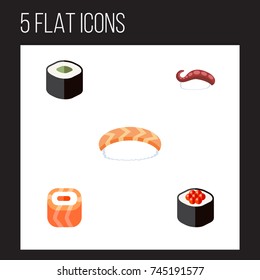 Flat Icon Maki Set Of Salmon Rolls, Oriental, Seafood And Other Vector Objects. 