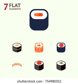 Flat Icon Maki Set Of Maki, Salmon Rolls, Seafood And Other Vector Objects. Also Includes Rolls, Seafood, Food Elements.