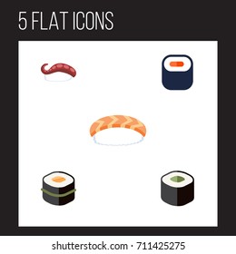 Flat Icon Maki Set Of Seafood, Sashimi, Maki And Other Vector Objects. Also Includes Gourmet, Salmon, Sushi Elements.