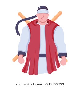 Flat icon of male ninja 