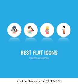 Flat Icon Mam Set Of Baby, Child, Newborn Baby And Other Vector Objects. Also Includes Baby, Mother, Newborn Elements.