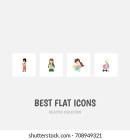 Flat Icon Mam Set Of Mother, Child, Baby And Other Vector Objects. Also Includes Mother, Baby, Kid Elements.