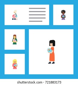 Flat Icon Mam Set Of Mother, Woman, Baby And Other Vector Objects. Also Includes Mam, Baby, Woman Elements.