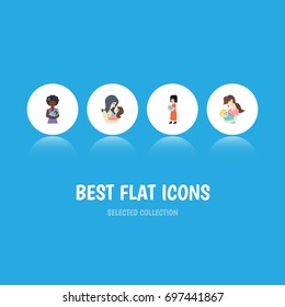 Flat Icon Mam Set Of Newborn Baby, Child, Baby And Other Vector Objects. Also Includes Mother, Newborn, Parent Elements.