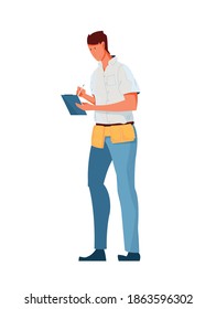 Flat icon with man character writing in notepad vector illustration