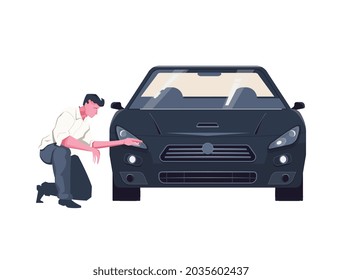 Flat icon with man examining car vector illustration