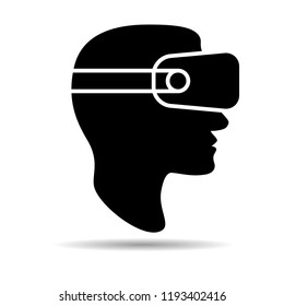 flat icon of man head in virtual reality glasses on a white background