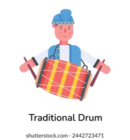 Un icono plano de un hombre tocando el tambor tradicional 