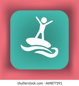 Flat icon. Man riding on water. Sports on the waves.