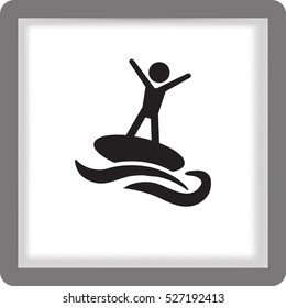 Flaches Symbol. Mann, der auf dem Wasser reitet. Sport auf den Wellen.
