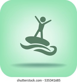 Flat icon. Man riding on water. Sports on the waves.