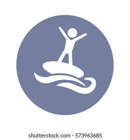 Flat icon. Man riding on water. Sports on the waves.