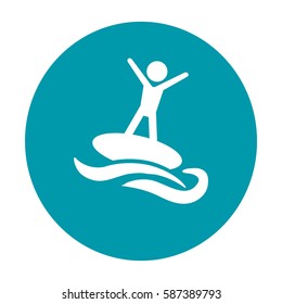 Flat icon. Man riding on water. Sports on the waves.