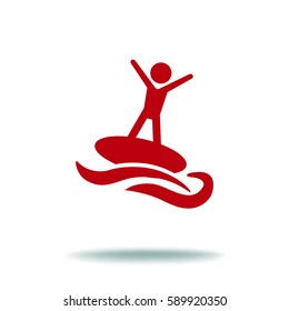 Flaches Symbol. Mann, der auf dem Wasser reitet. Sport auf den Wellen.