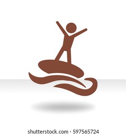 Flat icon. Man riding on water. Sports on the waves.