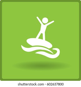 Flaches Symbol. Mann, der auf dem Wasser reitet. Sport auf den Wellen.