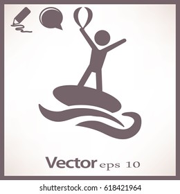 Flat icon. Man riding on water. Sports on the waves.