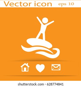 Flat icon. Man riding on water. Sports on the waves.