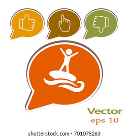 Flat icon. Man riding on water. Sports on the waves.
