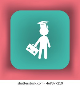 Flat icon. The man in the square academic cap with a briefcase.