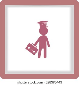Flat icon. The man in the square academic cap with a briefcase.