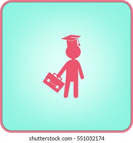 Flat icon. The man in the square academic cap with a briefcase.