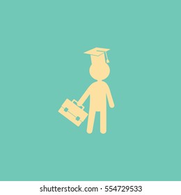 Flat icon. The man in the square academic cap with a briefcase.