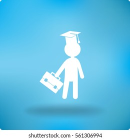 Flat icon. The man in the square academic cap with a briefcase.
