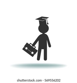 Flat icon. The man in the square academic cap with a briefcase.