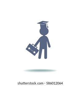 Flat icon. The man in the square academic cap with a briefcase.