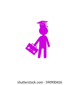 Flat icon. The man in the square academic cap with a briefcase.