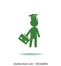 Flat icon. The man in the square academic cap with a briefcase.