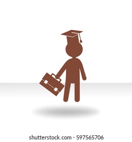 Flat icon. The man in the square academic cap with a briefcase.