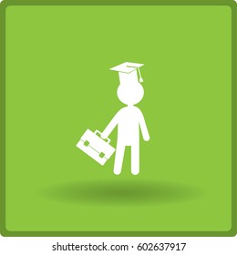 Flat icon. The man in the square academic cap with a briefcase.