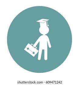 Flat icon. The man in the square academic cap with a briefcase.