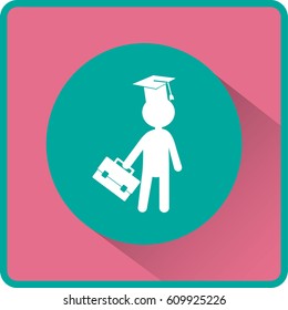 Flat icon. The man in the square academic cap with a briefcase.