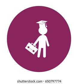 Icono plano. El hombre de la gorra académica cuadrada con un maletín.