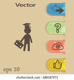 Flat icon. The man in the square academic cap with a briefcase.