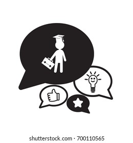 Flat icon. The man in the square academic cap with a briefcase.