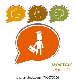 Flat icon. The man in the square academic cap with a briefcase.