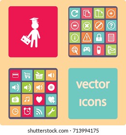 Flat icon. The man in the square academic cap with a briefcase.